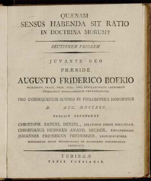 1: Quænam Sensus Habenda Sit Ratio In Doctrina Morum. Sectionem Priorem
