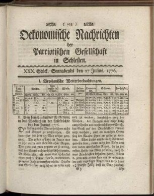 XXX. Stück. Sonnabends den 27 Julius. 1776.