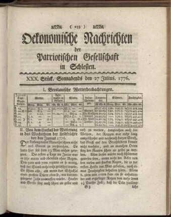 XXX. Stück. Sonnabends den 27 Julius. 1776.