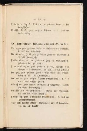 XV. Kaffeehäuser, Restaurationen und Garküchen.