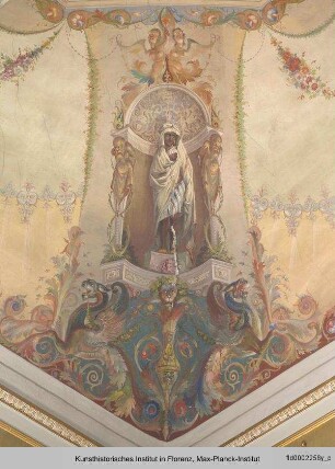 Freskendekoration mit Allegorien der vier Erdteile, Grotesken und Ornamente sowie der Ceres