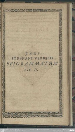 Jani Stephani Verbesii Epigrammatum Lib. II.