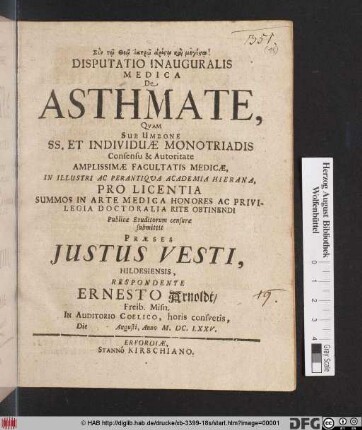 Disputatio Inauguralis Medica De Asthmate