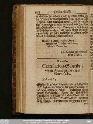 Ein ander Gratualtion-Schteiben An ein Frauenzimmer, zum Neuen-Jahr.