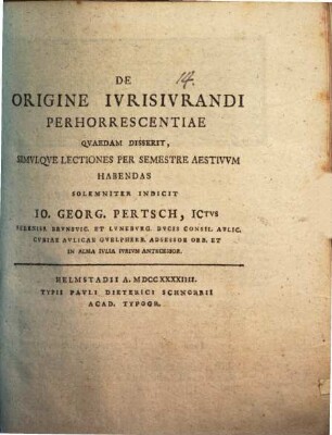 De origine iurisiurandi perhorrescentiae