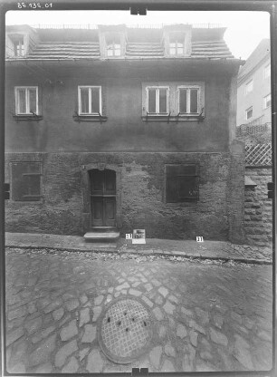 Meißen-Altstadt, Leinewebergasse 3. Wohnhaus (Bezeichnung 1776). Straßenfront (Teilansicht)