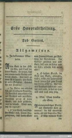 Erste Hauptabtheilung. Lob Gottes