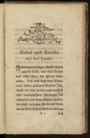 Gebet und Anrede vor der Taufe.