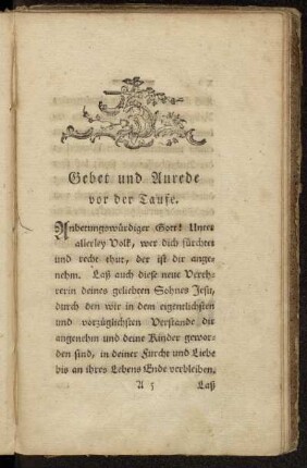 Gebet und Anrede vor der Taufe.