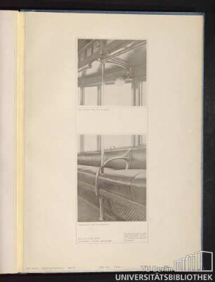 Teil VIII. Tafel 66. Wagen II. Klasse. Teilansicht der Wagendecke. Teilansicht der Wagensitze. Architekt: Alfred Grenander.