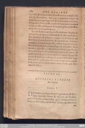 Titre IX. Diverses Especes des Nobles.