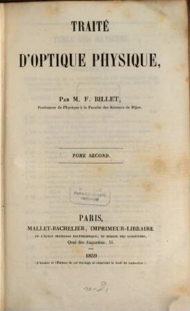Traité d'optique physique, 2