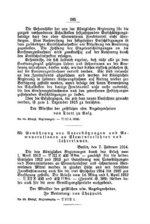 Gewährung von Unterstützungen und Remunerationen an Elementarlehrer und -lehrerinnen : [J. Öffentliches Volksschulwesen]