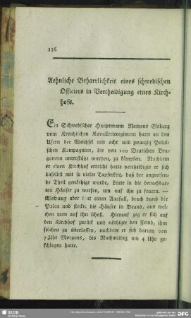 Aehnliche Beharrlichkeit eines schwedischen Officiers in Vertheidigung eines Kirchhofs