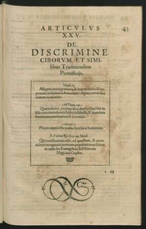 Articulus XXV. De Discrimine Ciborum, Et Similibus Traditionibus Pontificiis.
