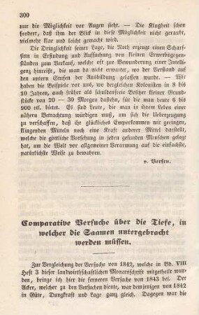 Comparative Versuche über die Tiefe, in welcher die Saamen untergebracht werden müssen.