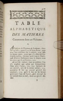 Table Alphabetique Des Matieres Contenues dans ce Volume.