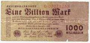 Reichsbanknote Eine Billion Mark