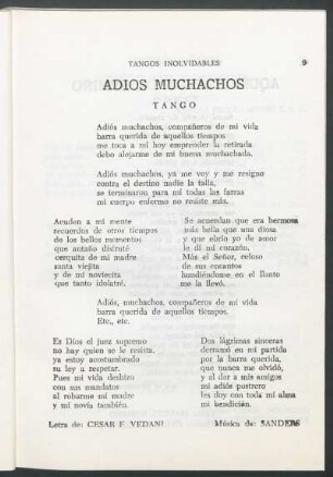 Adiós muchachos : Tango
