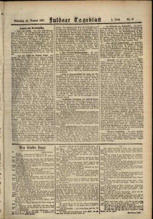 Zweite Ausgabe vom Samstag, den 22. Januar 1921.
