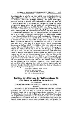 Vorschläge zur Abänderung der Prüfungsordnung für Lehrerinnen der weiblichen Handarbeiten
