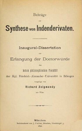 Beiträge zur Synthese von Indenderivaten