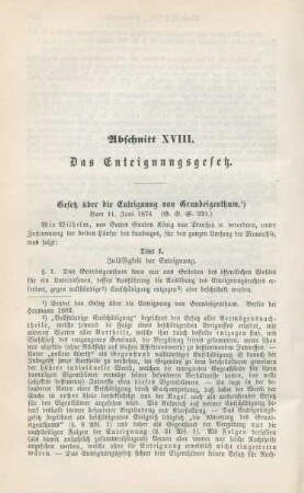 Abschnitt XVIII. Das Enteignungsgesetz
