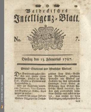 No. 7. Dinstag den 13. Februarius 1787