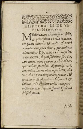 Hippocrates De Veteri Medicina.