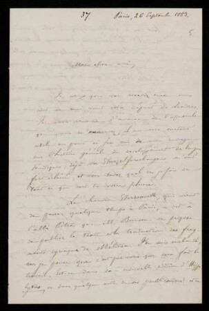 Nr. 5: Brief von Ernest Renan an Paul de Lagarde, Paris, 26.9.1853