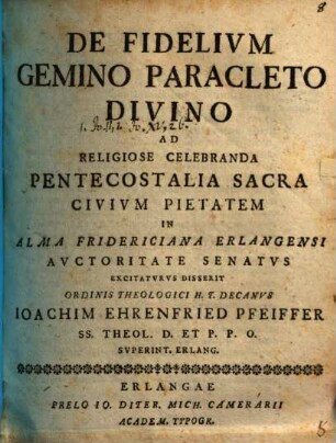 De fidelivm gemino paracleto divino