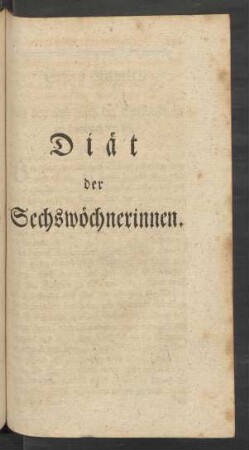 Diät der Sechswöchnerinnen