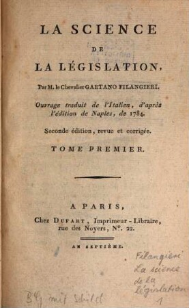 La Science De La Législation, 1