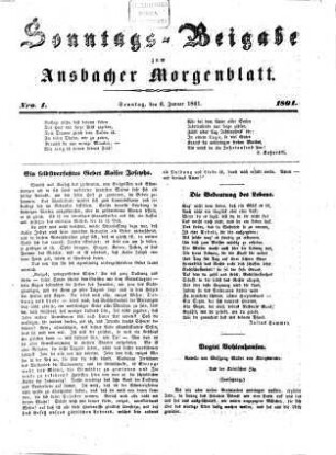 Ansbacher Morgenblatt. Sonntags-Beigabe zum Ansbacher Morgenblatt. 1861