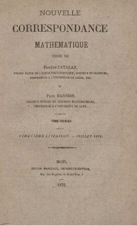 Tome premiér. Cinquieme livraison. - Juillet 1875.