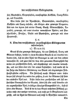 §. 6. II. Von den verschiedenen uranfänglichen Gebirgsarten insonderheit.