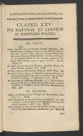 Classis XXV. Jus Naturae Et Gentium Ac Scriptores Politici