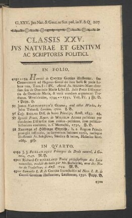 Classis XXV. Jus Naturae Et Gentium Ac Scriptores Politici