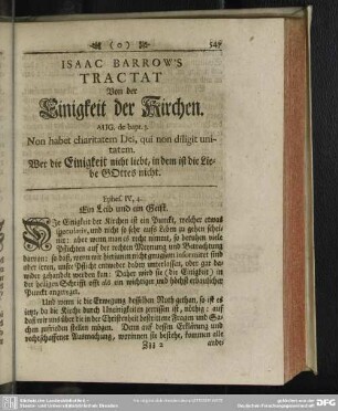 Isaac Barrow´s Tractat Von der Einigkeit der Kirchen