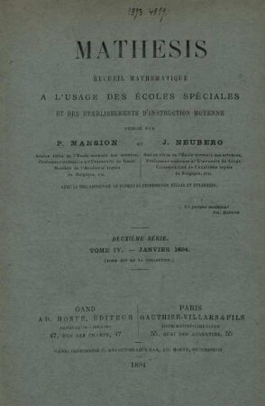 DEUXÈME SÉRIE. TOME IV. - JANVIER 1894.