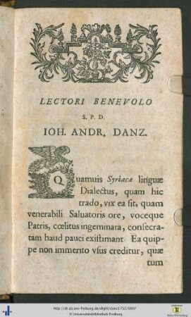 Lectori Benevolo S. P. D. Ioh. Andr. Danz.