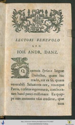Lectori Benevolo S. P. D. Ioh. Andr. Danz.