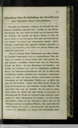 Bemerkung über die Aufstellung der Gemälde und den Gebrauch dieses Verzeichnisses