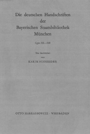 Die deutschen Handschriften der Bayerischen Staatsbibliothek München, 3. Cgm 351 - 500
