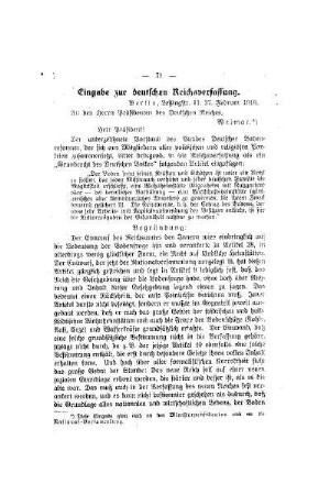 Eingabe zur deutschen Reichsverfassung
