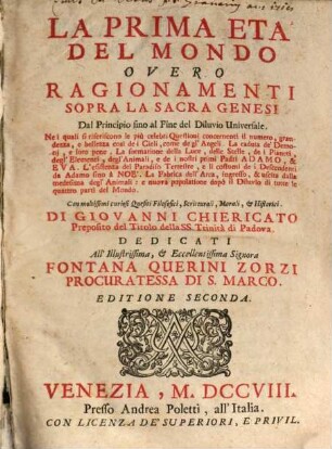 La prima, seconda et tertia età del Mondo