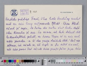 Briefkarte an Ida Dehmel