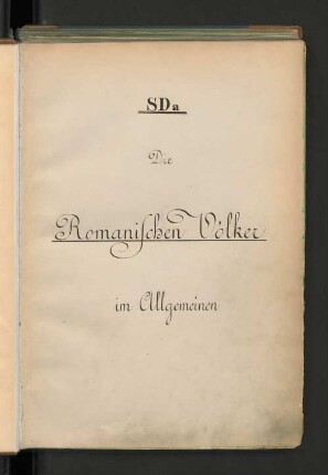 SDa, Philologie der neueren Völker, Die romanischen Völker: Realkatalog der Stadtbibliothek zu Hamburg