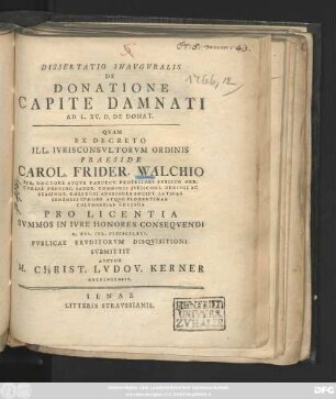 Dissertatio Inavgvralis De Donatione Capite Damnati : Ad L. XV. D. De Donat.