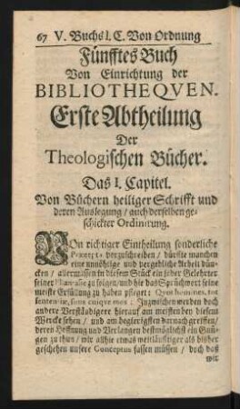 Fünfftes Buch Von Einrichtung der Bibliothequen.